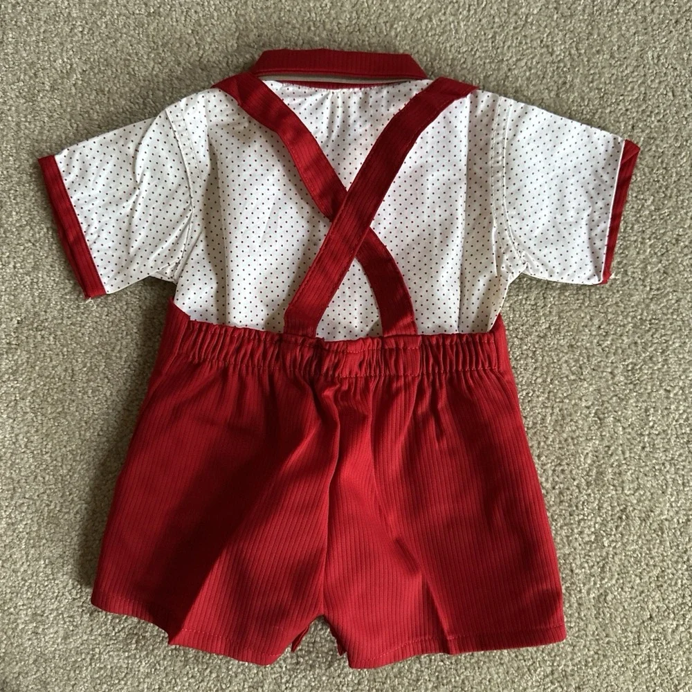 Boys Christmas 1T Short Set 12 Months NOS JCPenney Red & White Shorts Suspenders
